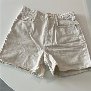 Zara Cream High-Waist Denim Shorts